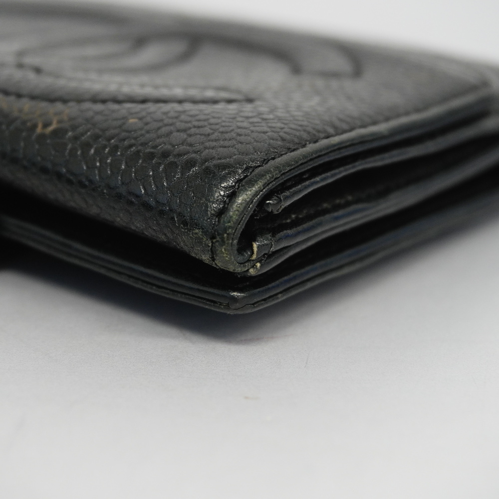 Auth Chanel Bi-fold Wallet Gold Metal Women's Caviar Leather Black - Picture 13 of 15